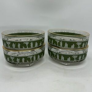 4 Vintage Green Jeanette Hellenic Nappy Salad, Dessert, or Nut Bowls